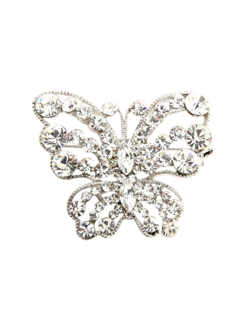 Silvertone Rhinestone Butterfly Pin Brooch